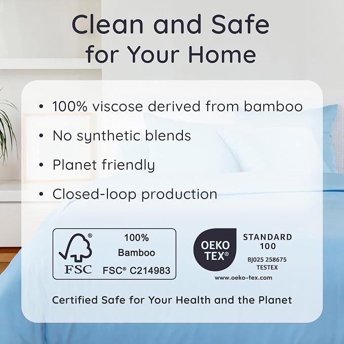Bambaw 100% Viscose Derived from Bamboo Fitted Sheet Twin XL – Single Fitted Sheet with Straps, Cooling, Smooth & Breathable, Deep Pocket Fits Up to 15" Mattresses, Stays Secure (Dream Blue)