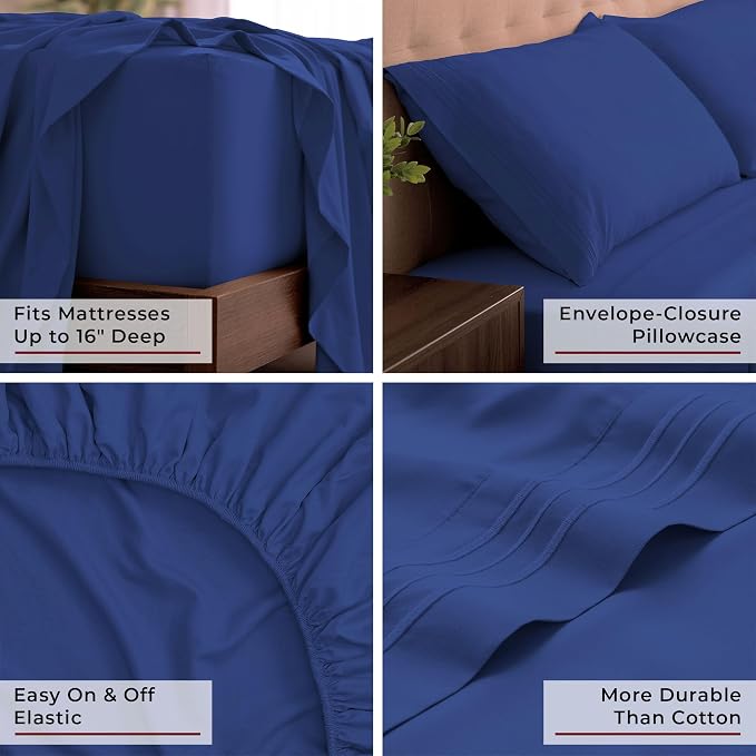 Mellanni Iconic 4-Piece, Ultra Soft Sheet Set (King, Royal Blue) | 10M+ Sleepers. Lab-tested: Sleeps Cool, Stays Bright, Strong, Smooth. Good Housekeeping Best Bedding, 7 yrs running.