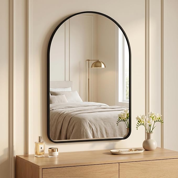 HARRITPURE 26"x38" Arched Bathroom Mirror Wall Mounted Black Arch Mirror | Vanity Aluminum Alloy Frame Arch Wall Mirror for Living Room, Bedroom, Entryway