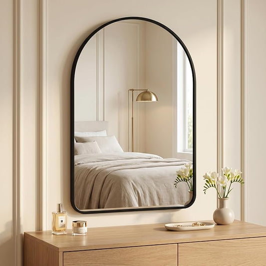 HARRITPURE 26"x38" Arched Bathroom Mirror Wall Mounted Black Arch Mirror | Vanity Aluminum Alloy Frame Arch Wall Mirror for Living Room, Bedroom, Entryway