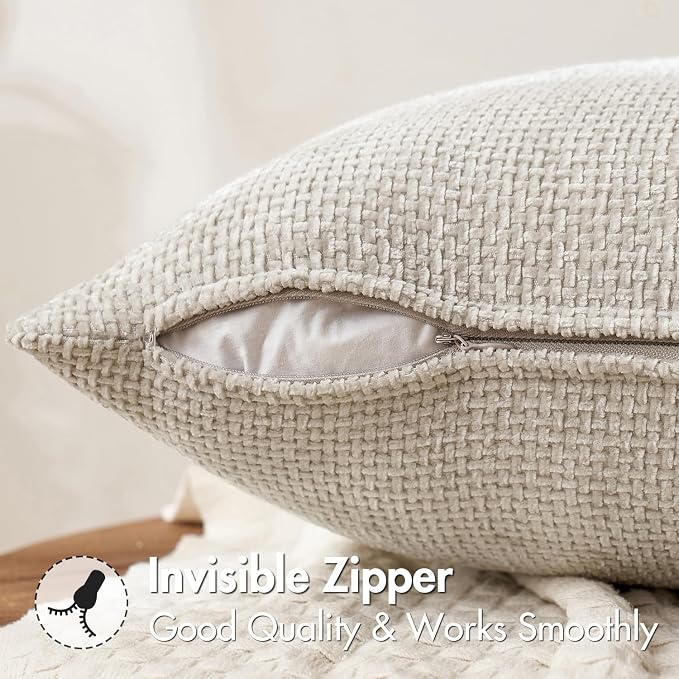 MIULEE Decorative Couch Throw Pillow Covers 20x20 Inch Neutral Beige 2 Pack | Modern Boho Accent, Soft Chenille Pillow Covers, Farmhouse Cushion Cases for Home Decor Bed Sofa Living Room