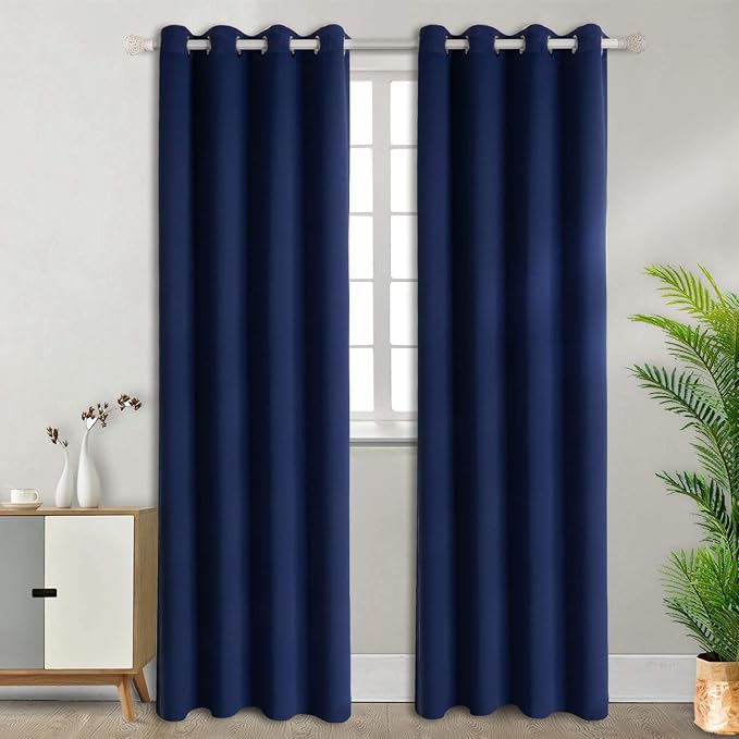 BGment Blackout Curtains for Bedroom - Grommet Thermal Insulated Room Darkening Curtains for Living Room, Set of 2 Panels, Each 55 x 96 Inch, Navy Blue | Grommet Top, Black Out, Extra Long, Room Darkening, Sunblock, Thermal Insulated, Window Drapes for...