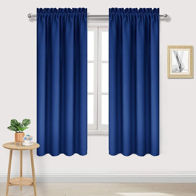 DWCN Blackout Curtains for Bedroom Living Room 42 x 63 Inch Long 2 Panels | Room Darkening, Thermal Insulated, Light Blocking, Rod Pocket Drapes, Noise Reducing Window Treatments, Classic Blue