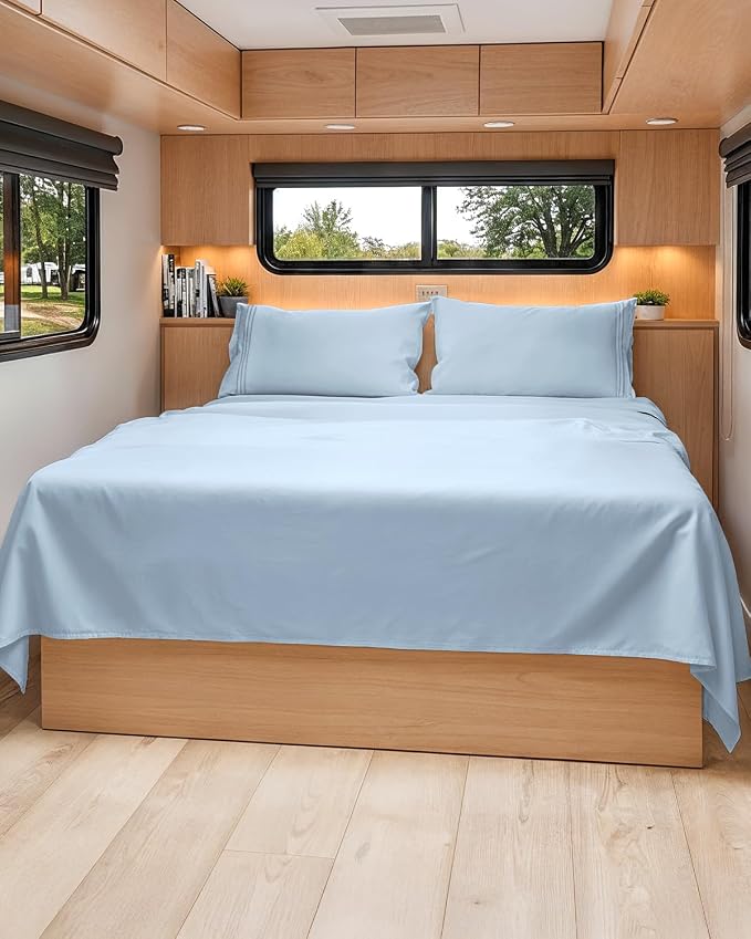 Short Queen Size 4 Piece Bed Sheet Set - RV Short Queen Sheets - Sky Blue | Ultra-Soft, Breathable & Cooling Bed Sheets Set with Deep Pockets, Hotel Luxury Bedding for Women & Men, Wrinkle & Fade Free