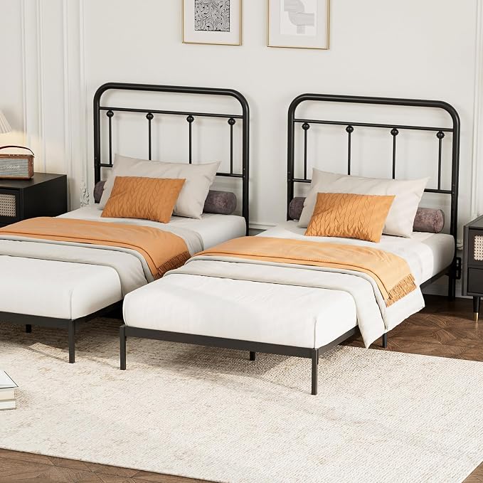 Victorian Metal Twin/Twin XL Headboard, Adjustable Height, Black | Sturdy Steel Twin Size Head Board Only, Bed Frame Brackets Adapter, Farmhouse Vintage Style, Easy Assembly