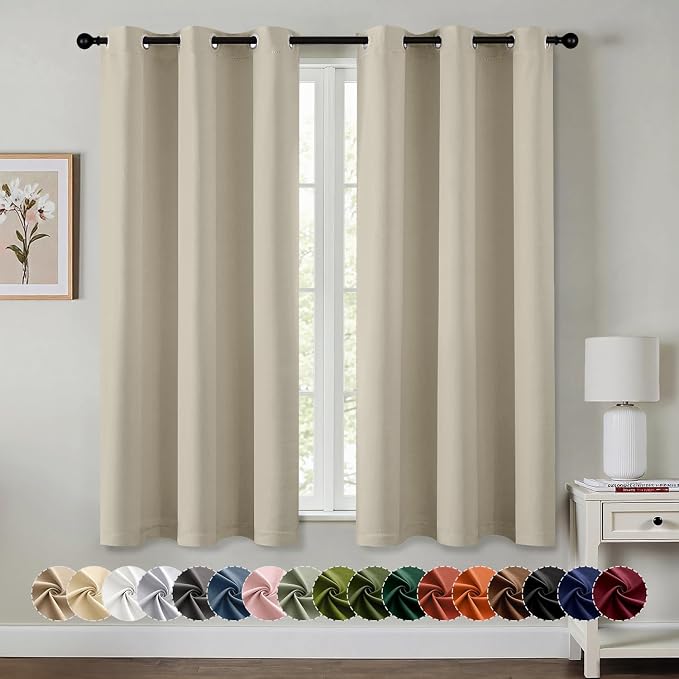 MIULEE Blackout Curtains for Bedroom 2 Panels 40 x 63 Inch Long Sand | Thermal Insulated, Living Room Darkening Grommet Drapes, Noise Reducing, Light Blocking Window Treatments