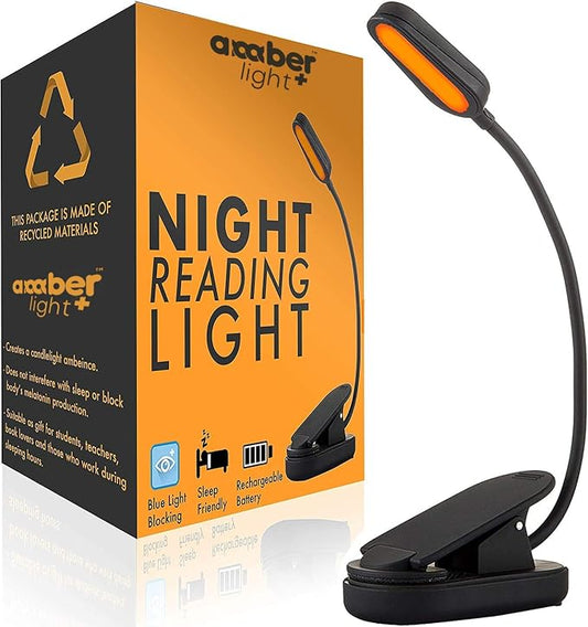 Giftable Amber Book Light - Blue Light Blocking - Night Reading Booklight Store. Rechargeable. 1600K for Reading in Bed at Night. Perfect as a Giftable Kindle Light and LED Book Light.