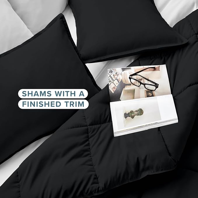 Bare Home Comforter Set - 1800 Ultra Soft (Oversized Queen, Black) | All-Season, Breathable, Hypoallergenic, Premium 1800, Warm, Cozy