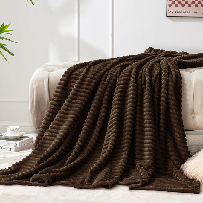 BEDELITE 3D Ribbed Dark Brown Fleece Throw Blanket for Couch, 50x60 Inch | Soft Warm Decorative Fluffy Blanket, Cozy Plush Lightweight Fuzzy Throw Blanket for Bed Sofa Home Room Decor, Gift for Women