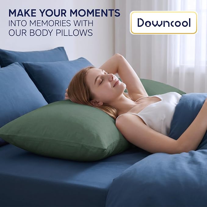 DOWNCOOL Large Body Pillow Insert- Breathable Full Body Pillow for Side Sleeper - Soft Long Bed Pillow for Adults - 20 x 54 inch (Green)