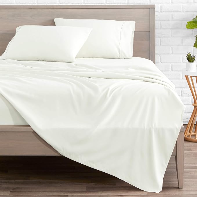 Bare Home Split King Sheet Set - 1800 Ultra-Soft (Split King, Cream) | Deep Pockets 6 to 15 Inches, Breathable, Hypoallergenic, Hotel Luxury, Easy Fit, Soft, All-Season