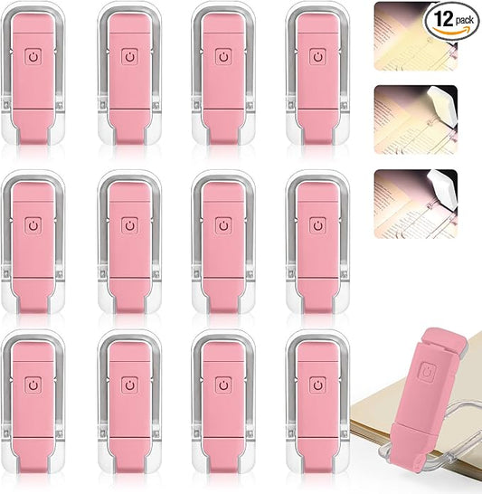 VZZNN 12 Pack Reading Light,Rechargeable Book Light for Reading in Bed,Clip-On Book Lights with 3 Color Temperature,Bulk Gifts for Book Lovers Kids Adults（Red）