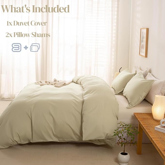 OAITE Duvet Cover Set 100% Washed Cotton Solid 3pcs | Soft,Durable,Long-staple Cotton,Hidden Zipper with 8 Interior Corner Ties,2 Pillowcases
