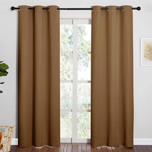 NICETOWN Sleek Blackout Curtains, 2 Panels, W42 x L84-inch, Gold Brown | Noise Reducing and Block Draft Panels for Windows Door Doorway Laundry Office Luxury Decor Theme