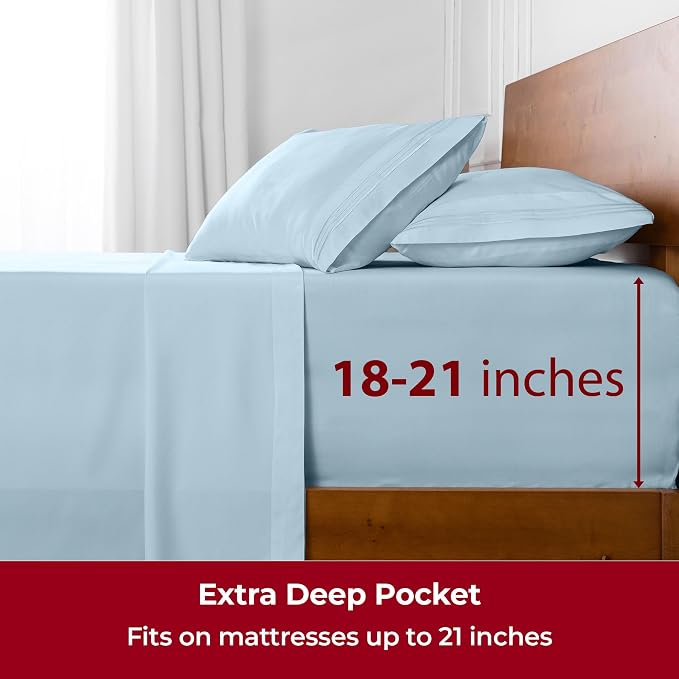 Mellanni Extra Deep Twin XL Sheets - 3 PC Iconic Collection Bedding | Hotel Luxury, Ultra Soft, Cooling Bed Sheets - Wrinkle, Fade, Stain Resistant (Twin Extra Long, Aqua)