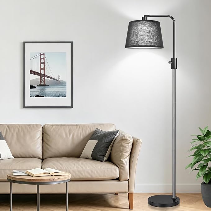 Nintiue [Upgraded] Dimmable Floor Lamp, 1000 Lumens LED Edison Bulb Included, Black Shade, Modern Arc Standing Tall Floor Lamp for Living Room Bedroom Office Dining Room