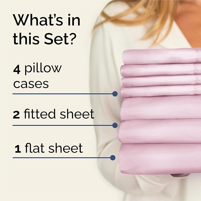 Split King 7 Piece Bed Sheet Set - Comfy, Breathable & Cooling - Light Pink | Ultra-Soft Hotel Luxury Bedding Set w/ 8-16 Inch Deep Pockets, 1 Flat & 2 Fitted Sheet & 4 Pillowcases, Wrinkle & Fade Free
