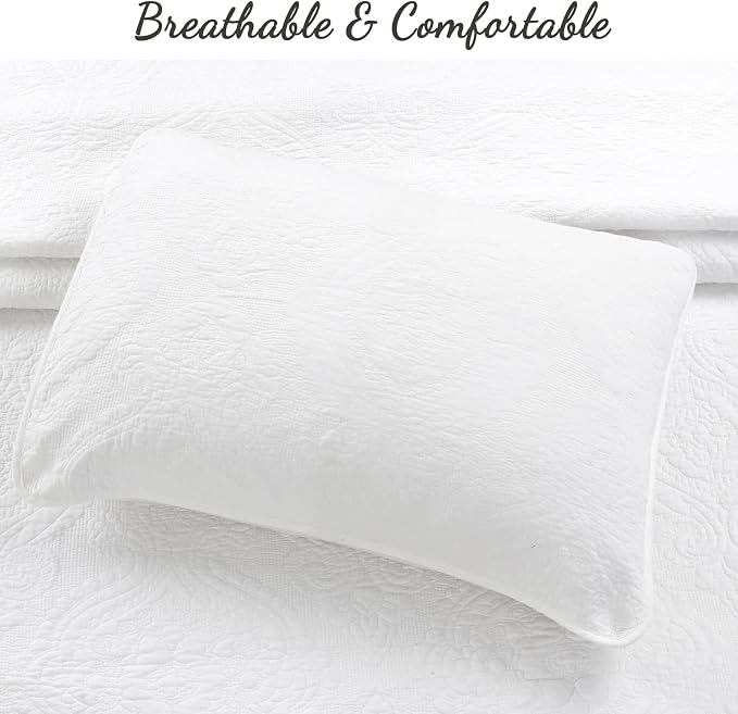 Cozy Line Home Fashions 100% Cotton Matelasse Medallion Solid White Luxury Chic Bedding Quilt Set, Reversible Lightweight Bedspread Coverlet for All Season (Medallion - White, Queen - 3 piece)