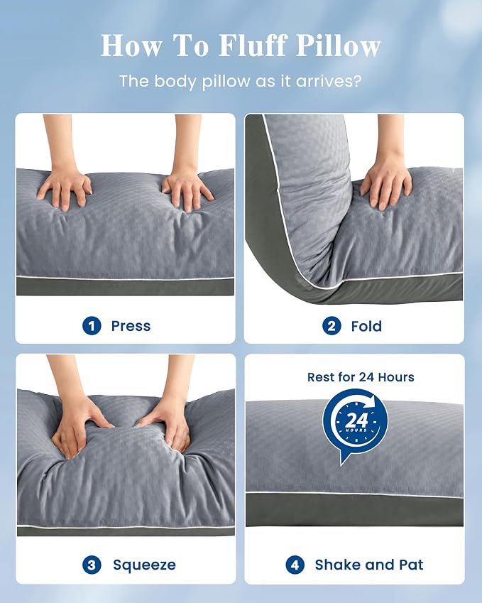 YZ HOME Cooling Body Pillow for Adults- Pillow Insert with Shredded Blue Memory Foam, Soft Support for Side Sleepper, Pregnant Women, Back Pain Relief, Washable Pillowcase (20x54 Inch, Grey) | Long Pillow for Bed with Memory Foam Insert，Adjustable, Sof...