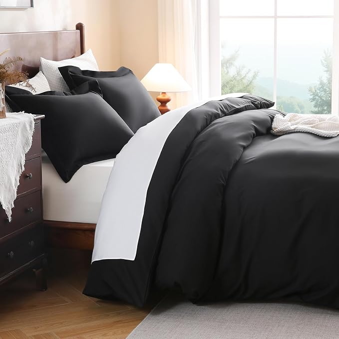 FreshCulture Duvet Cover King Size - 3 Pieces Microfiber Duvet Cover Set with Zipper Closure - Lightweight & Easy Care - 1 Comforter Cover & 2 Pillow Shams - Comforter Not Included (Black)