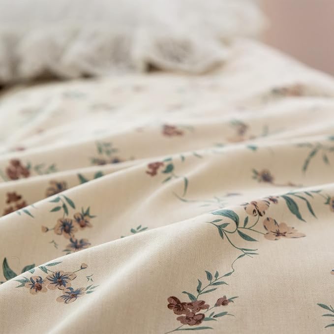 Floral Queen Comforter Set 3 Pieces Soft Chic Garden Style Floral Print Lightweight Vintage Botanical Flowers Comforter Set for All Seasons 1 Comforter and 2 Pillowcases