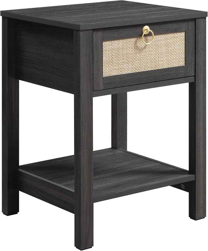 SICOTAS Rattan Nightstand Set of 2 with Storage Shelf, Boho Bedside Tables | Night Stand Set of 2 with Rattan Drawer, Boho End Tables with Storage for Bedroom, Guest Room, Apartment, and Small Spaces