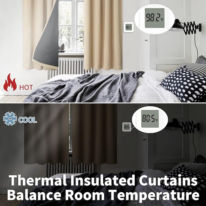 BGment Thermal Insulated 100% Blackout Curtains for Bedroom with Black Liner, Double Layer Full Room Darkening Noise Reducing Rod Pocket Curtain (52 x 84 Inch, Beige, 2 Panels) | Thermal Insulated, Room Darkening Curtains, Rod Pocket Soundproof, Living...
