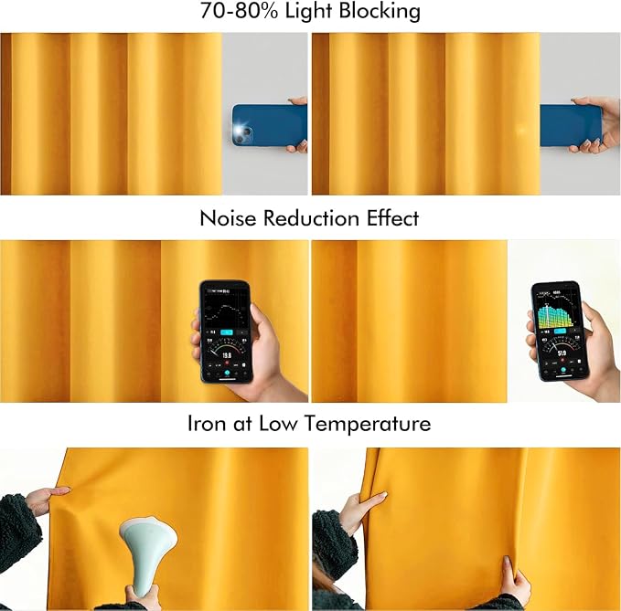 MIULEE Yellow Back Tab Blackout Curtains 52x96 Inch Long 2 Panels Set | Rod Pocket Pinch Pleated, Thermal Insulated, Bedroom Living Room Darkening Drapes, Light Blocking Floor to Ceiling Curtains