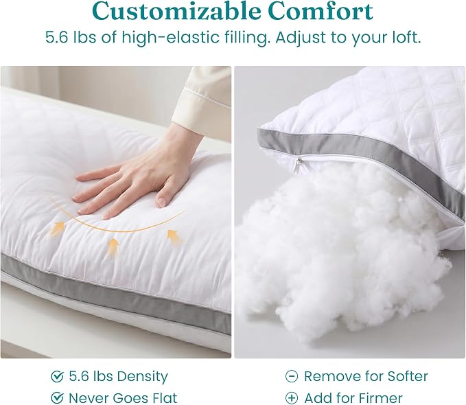 Oubonun Full Body Pillow for Side Sleeper, Adjustable Firm Long Bed Pillow | Extra Fill Plush Support - Large Quilted Loft Insert for Pregnancy Contour, Breathable Sweat-Absorbing Skin-Friendly Cushion