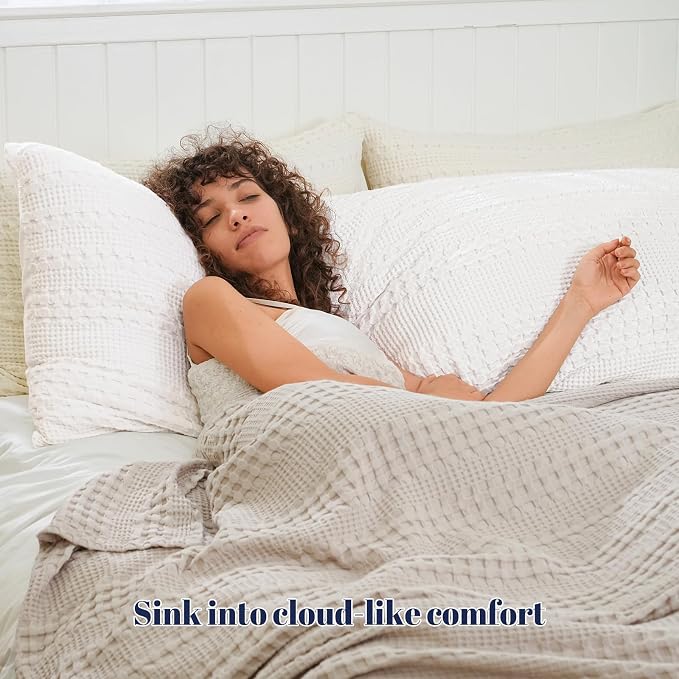 PHF 100% Cotton Waffle Body Pillowcase with Zipper, 1 Pack 20" x 54" Soft Skin-Friendly Pillow Sham, No Filling, Aesthetic Woven and Breathable Waffle Weave Body Pillow Cover for Bed, White
