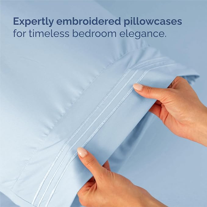 King Size 4 Piece Sheet Set - Comfy Breathable & Cooling Sheets - Sky Blue | Hotel Luxury Bed Sheets for Women & Men, Deep Pockets, Easy-Fit, Extra Soft and Wrinkle Free Sheets, Oeko-Tex Bed Sheet Set