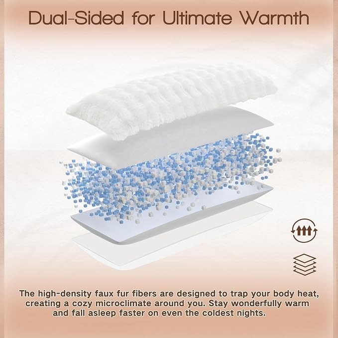 YZ HOME Faux Fur Fluffy Body Pillow for Adults, Soft Support | Firm Body Pillow, Adjustable Support for Side Sleeping, Pregnant Women, Washable cover,Gifts, 20x54 Inch (White)