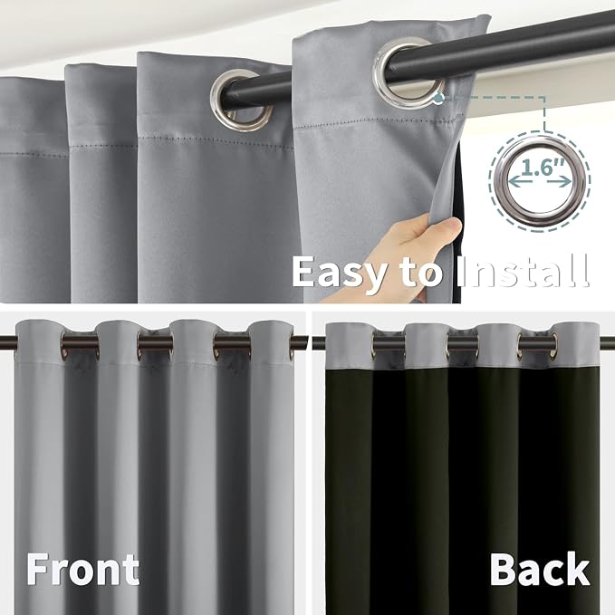 BGment Short 100% Blackout Curtains for Bedroom, Thermal Insulated Energy Efficiency Noise Reducing Grommet Curtains 54 Inch Length with Liner for Small Window 2 Panels Each 42 Inch Wide,Dove Grey