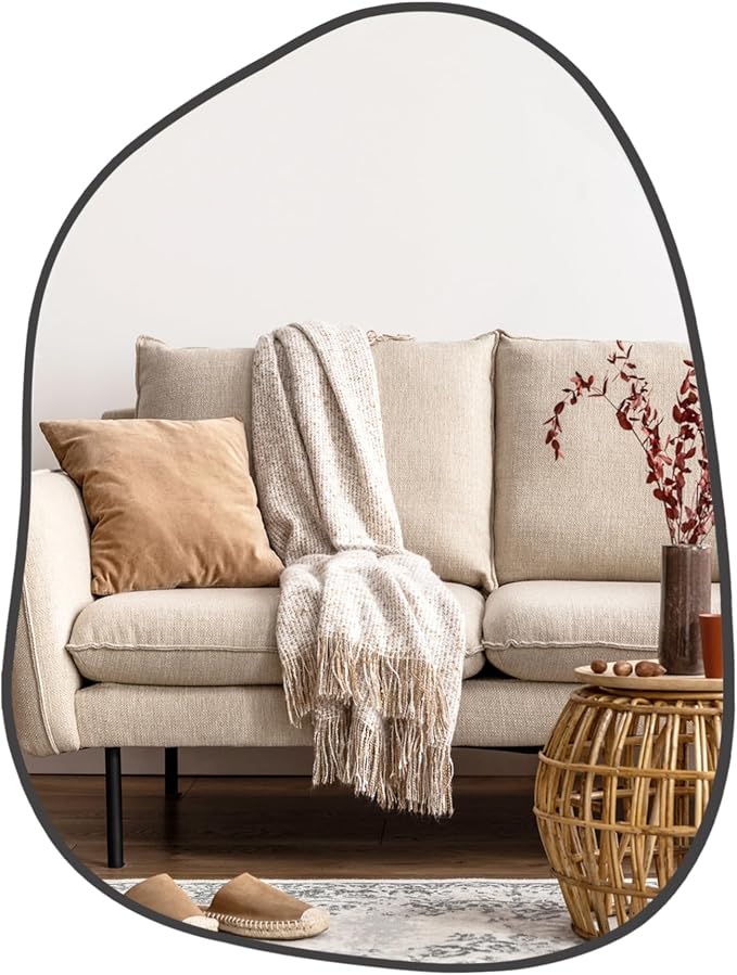PERFNIQUE Irregular Wall Mirror Asymmetrical Mirror, 16''x12'' Small Black Mirror for Bathroom Bedroom Living Room Entryway, Decorative Modern Wall Decor, Wall Mounted (Black, 16''x12'')