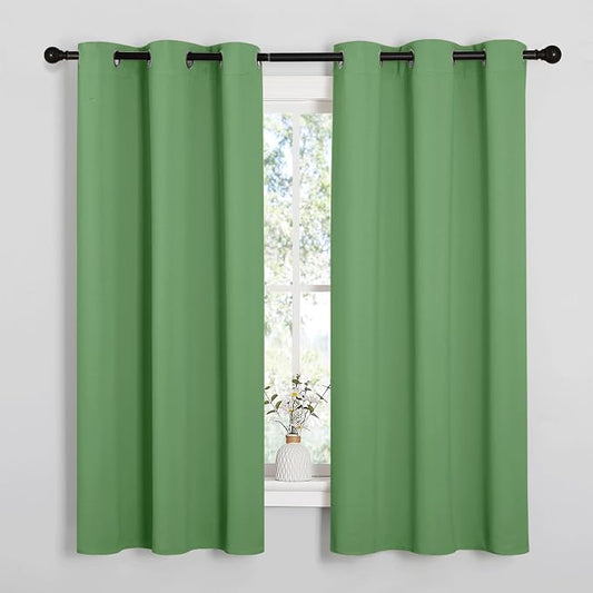 NICETOWN Forest Green Blackout Curtains, 2 Panels, 34" x 63" | Thermal Insulated Decoration Drapes for Kitchen, Small Window