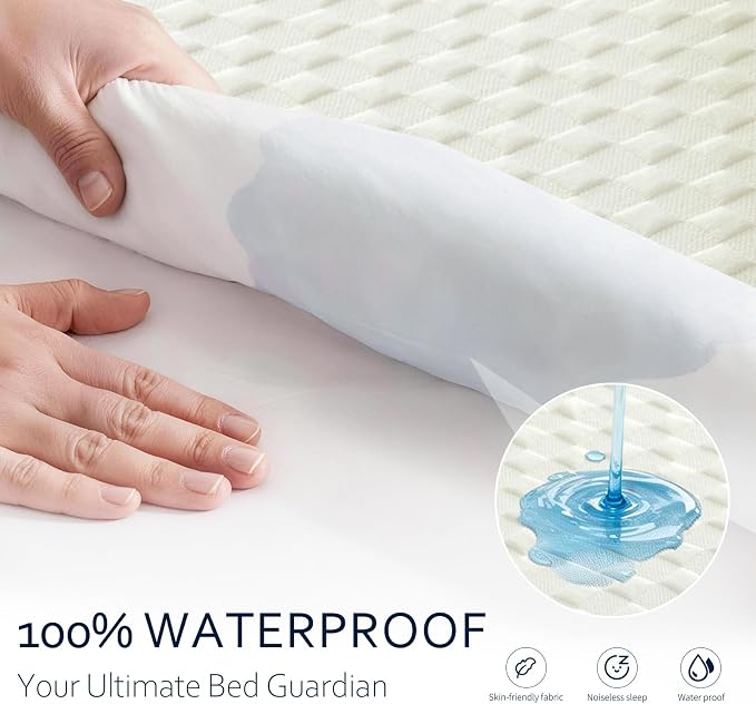 Waterproof Mattress Protector King, Organic Cotton, White | Organic Cotton 250GSM 3D Waffle, Noiseless TPU Waterproof, Deep Pocket 8-18" Fit, OCS & OEKO-TEX Certified, Washable