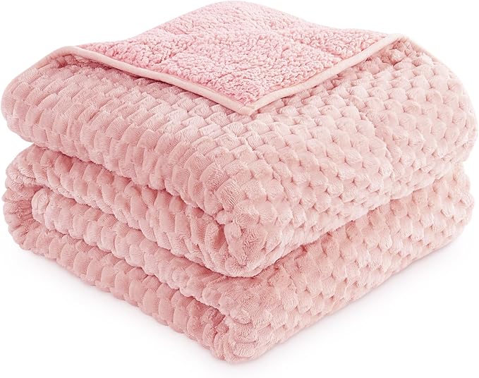Mr. Sandman Weighted Blankets for Adults, Queen Size 60 x 80 Inches, 15lbs | Machine Washable; Soft Warm Sherpa Fleece; Jacquard Flannel Filled with Glass Beads; Heavy Throw for Sleep and Calm; Pink