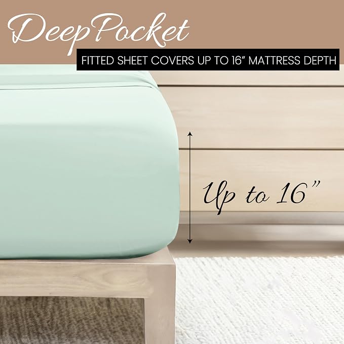 Linen Market Double-Brushed Microfiber Full Sheet Set 4 Piece – Oeko-TEX Certified Ultra Soft & Wrinkle-Free - 16" Deep Pocket Sheets - Easy Care Full Size - Mint