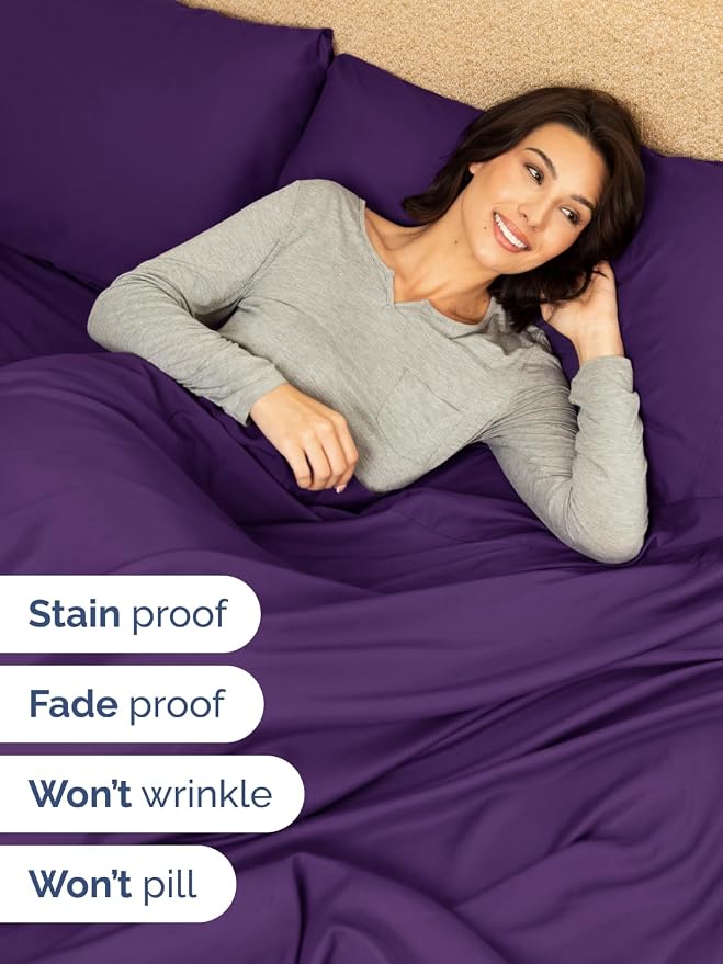 Extra Deep Cal King Sheet Set - 6 Piece Breathable Cooling Sheets - Purple | Hotel Luxury Bed Sheets Set, Easy & Secure Fit, Ultra-Soft, Wrinkle & Fade Free, Comfy Sheets Set with Extra Deep Pockets