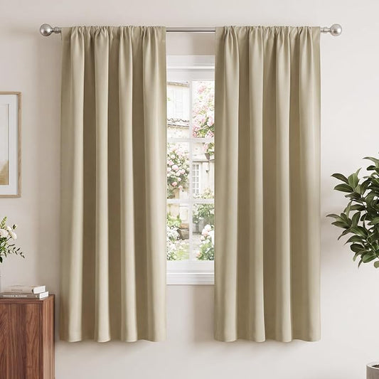 NICETOWN Window Treatment Thermal Insulated Rod Pocket Room Darkening Curtains/Drapes for Bedroom (Cocoa Eggnog, 2 Panels, W42 x L63 inches)