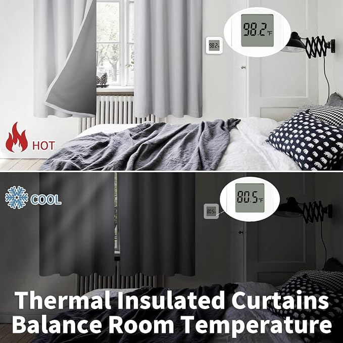 BGment Light Grey 100% Blackout Curtains for Bedroom 72 Inch Length | Thermal Insulated Soundproof, Light Blocking Dark, Black Out Curtains for Living Room, 2 Panels, 52 x 72 Inch