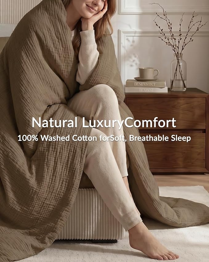 SE SOFTEXLY Muslin Duvet Cover California King Size, 100% Washed Cotton Duvet Cover Set, Soft Comforter Cover Linen Like, 3 Pieces Minimalist Gauze Duvet Cover with 2 Pillowcases, 98"x104", Dark Brown