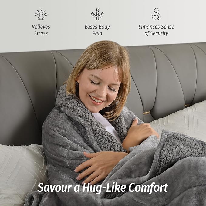 Sherpa Fleece Weighted Blanket for Adult 15 lbs Twin 48"x72" Grey | Better Sleep, Relax Body & Mind, Dual Sided Soft Fuzzy Heavy Throw Blankets, Plush Flannel Top, Chunky Fluffy, Warm Hug