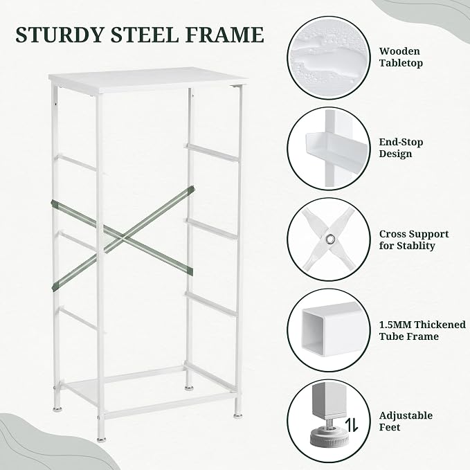 4 Drawers Dresser for Bedroom Fabric Storage Tower with Wooden Top | Steel Frame Tall Chest of Drawers for Closet, Entryway, Dorm, White