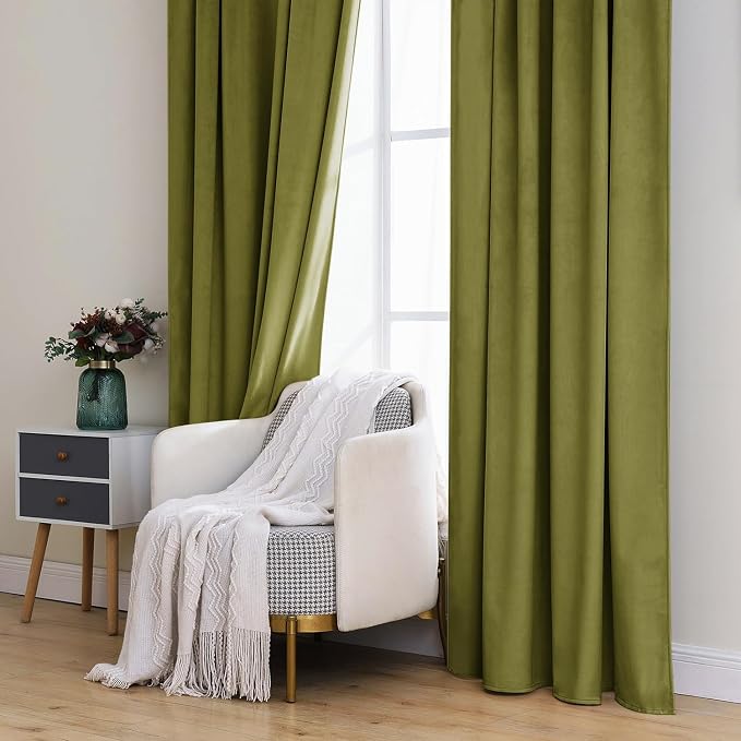 MIULEE Velvet Curtains 52x96 inches 2 Panels Moss Green Blackout Curtains | Luxury, Bedroom Living Room, Thermal Insulated, Super Soft Window Drapes, Rod Pocket & Back Tab