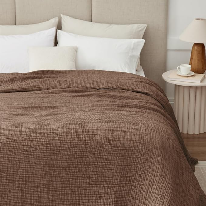 100% Cotton Muslin Blanket Twin 60" x 80", Breathable and Lightweight Cotton Twin Blankets for Couch, Soft Cooling Summer Gauze Blanket for Adults All Season, Tan