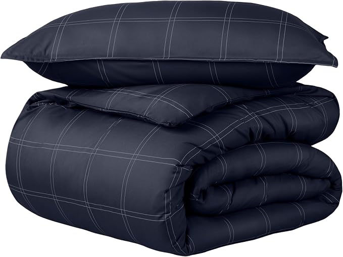 Bare Home Duvet Cover Set Twin/Twin XL, Modern Plaid - Midnight Blue/White | 1800 Ultra-Soft, Lightweight, Cooling, Breathable, Premium, All-Season