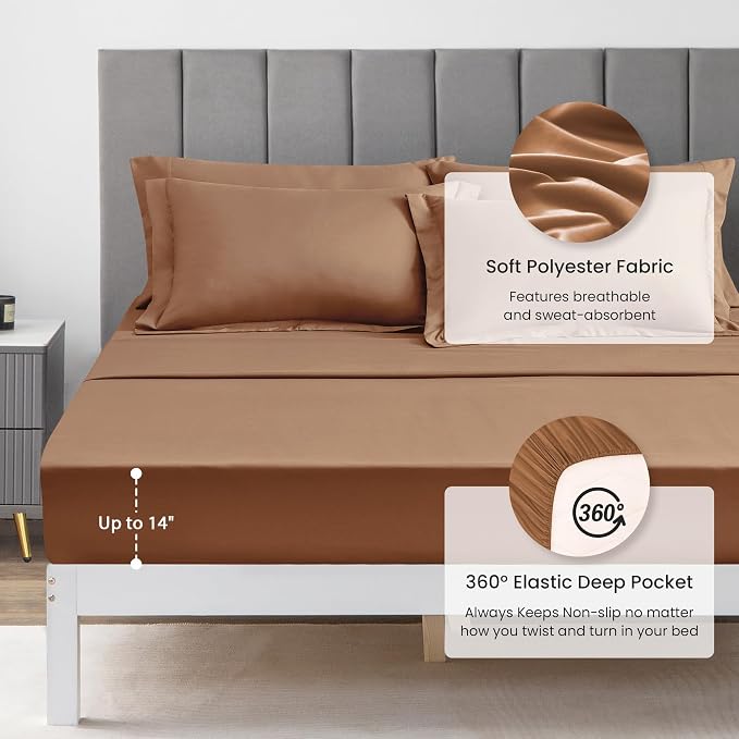 Love's cabin Twin Comforter Set Mocha Mousse, 5 Pieces Twin Bed in a Bag, All Season Bedding Sets with 1 Comforter, 1 Flat Sheet, 1 Fitted Sheet, 1 Pillowcase and 1 Pillow Sham