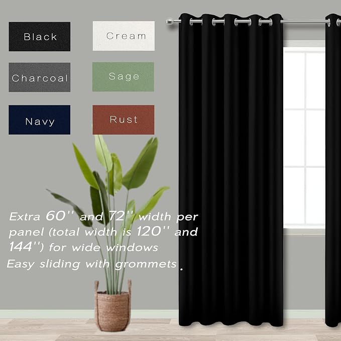 KOUFALL Extra Wide Curtains Black Out 72 x 96 Inch Long 2 Panels Set, 8FT Floor to Ceiling Length Grommet Thermal Curtains for Bedroom Living Room