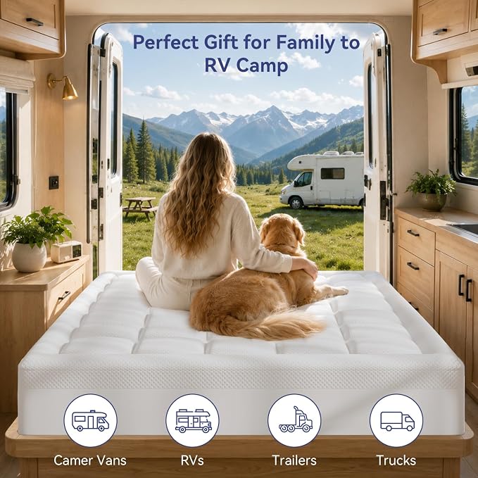 ELEMUSE RV Short Queen 3 Inch Dual Layer Memory Foam Mattress Topper | 2 Inch Cooling Gel Memory Foam and 1 Inch Soft Pillow Top Mattress Pad for Back Pain Relief,60"x75"